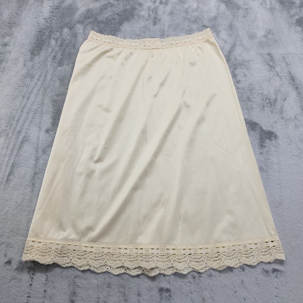 Vintage Olga‎ Half Slip Women's Size M Beige Nylon Lace Trim Bow Skirt Pull On - Picture 4 of 9
